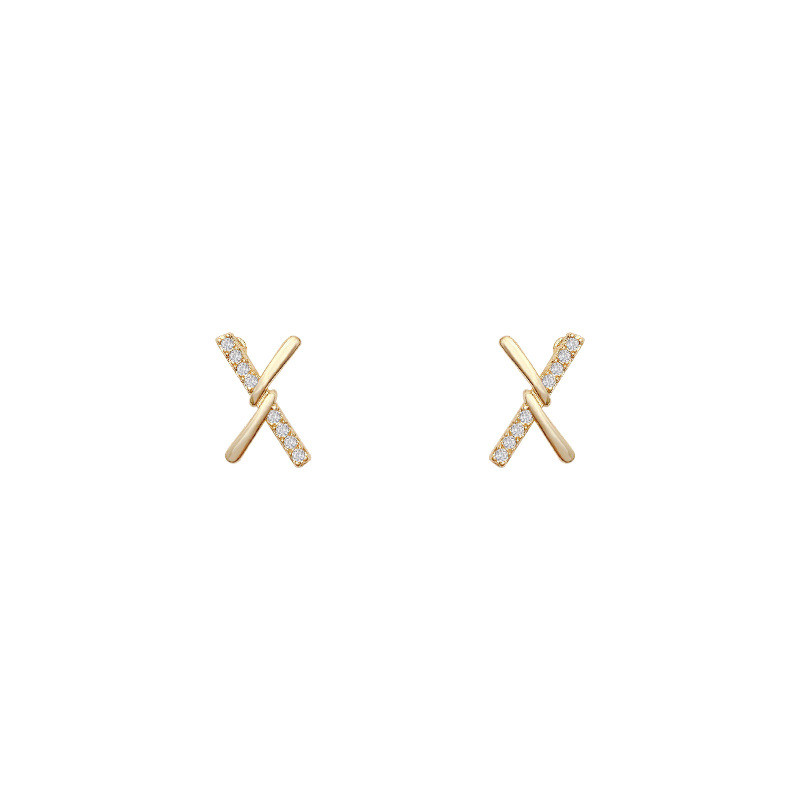 Luxury Design Metal Zircon Cross X Shaped Gold Earrings for Woman Elegant Accessories for Korean Fashion Jewelry Party Girls