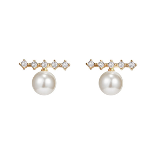 Fashion Korean Crystal Line Metal Pearl Stud Earrings For Women Girl Simple Gold Color Small Earring Party Jewelry