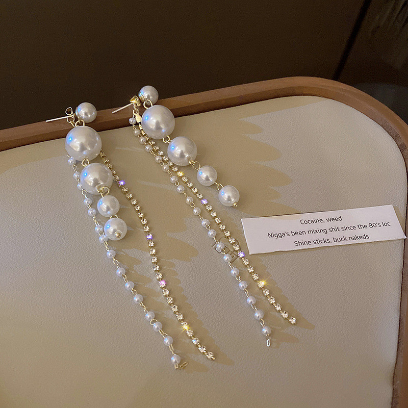 Long Dangle Earrings for Women 2022 Fashion Full Crystal Simulated Pearl Tassel Drop Earring Vintage Gold Jewelry