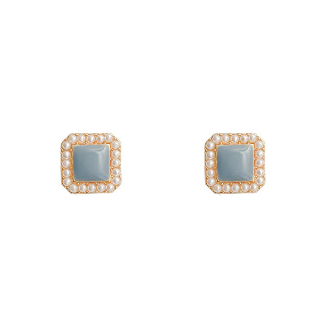 14k Gold Retro Square Acrylic Pearl Earrings For Woman Piercing Classic Light Luxury Stud Earrings Party Wedding Jewelry
