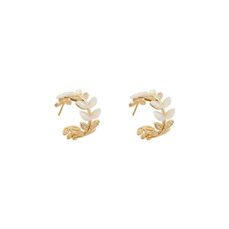 Leaves Shape Rhinestone Surround Hoop Earrings Round Lovers Circle Ear Ring Women Crystal Small Earring Jewelry Gift