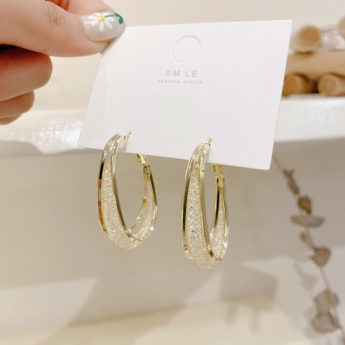 Metal Double Layer Circle Hoop Earrings Fashion Trend Personality Earring Silver Color Simple Party For Women Jewelry Gifts