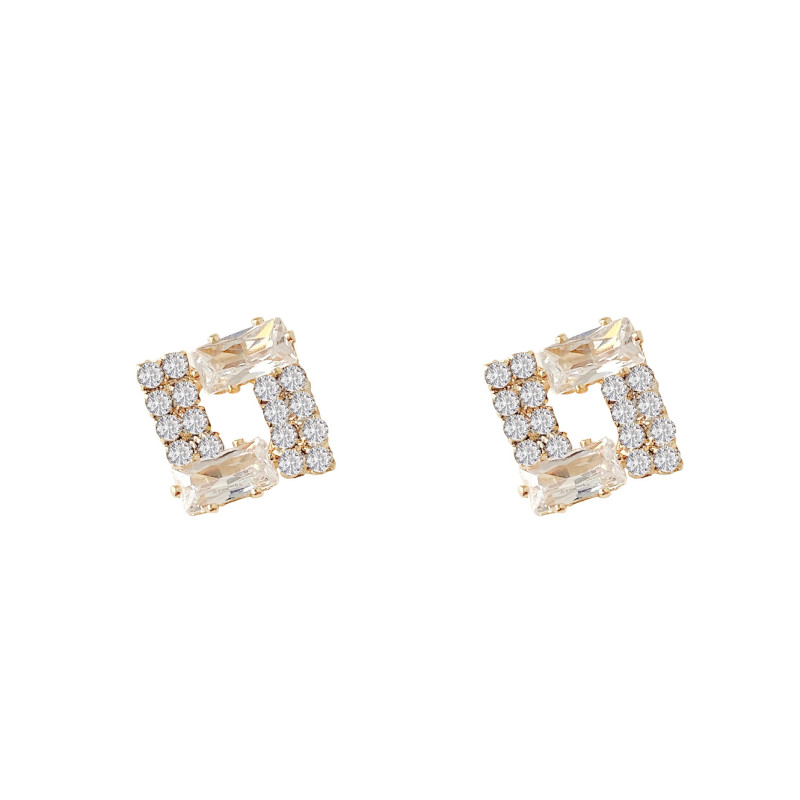 Hollow Zircon Square Stud Earring For Women Fashion Style Party Gift Fashion Jewelry