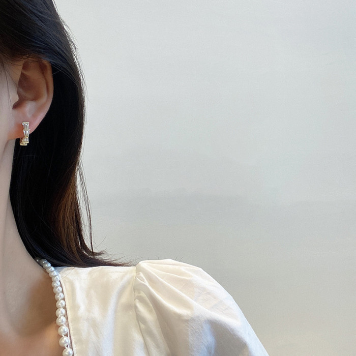 Fashion Zircon Bow Inlaid C Shape Earring Temperament Wild Trend Woman Girl Ear Jewelry