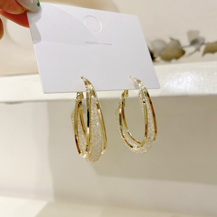 Metal Double Layer Circle Hoop Earrings Fashion Trend Personality Earring Silver Color Simple Party For Women Jewelry Gifts