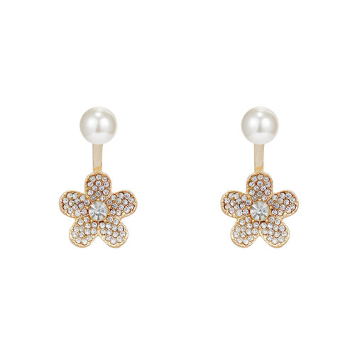 Korean Delicate Micro Paved Zircon Flower Drop Earrings For Women Girls Elegant Pearl Back Hanging Pendientes Jewelry