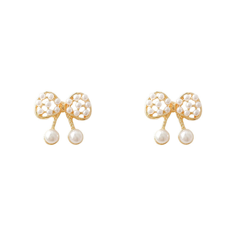 New Pearl bow Stud Earrings Pearl Earring Women Girl Party Personality Temperament Jewelry Gift