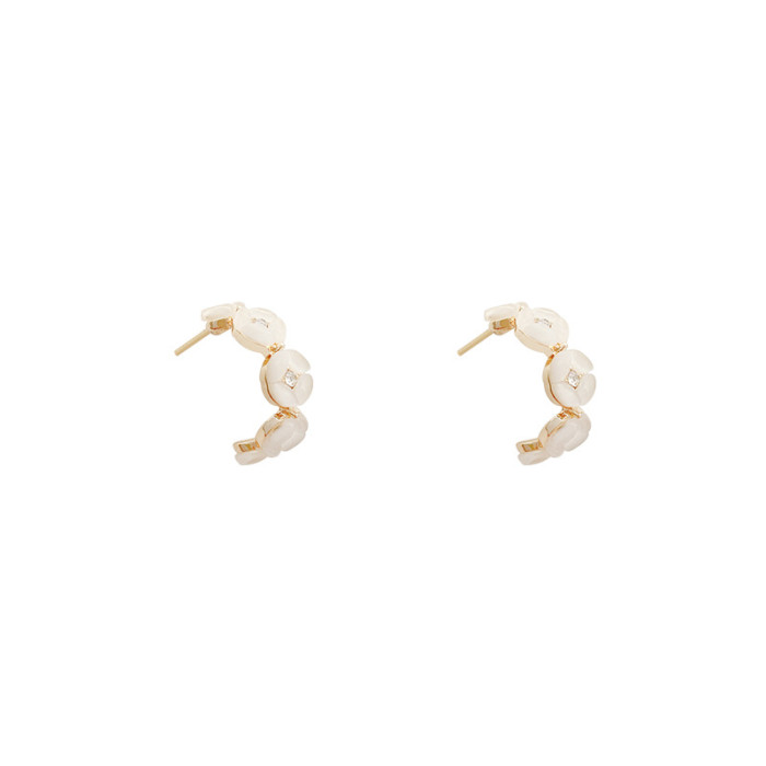 Boho Female Big Round Circle Hoop Earrings Fashion White Blue Opal Earrings For Women Bride Cute Rose Gold Jewelry