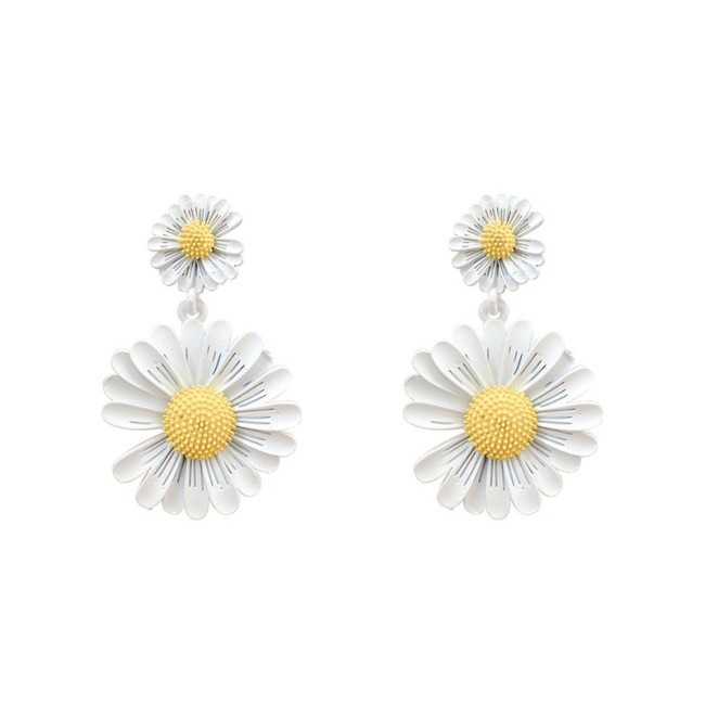Double Daisy Flower Korean Earrings for Women Yellow White Bohemian Fashion Jewelry New