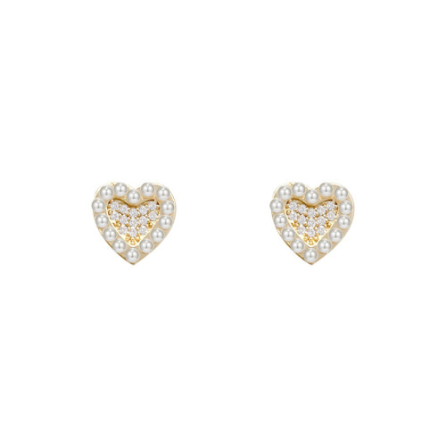 Heart Shaped Inlaid Small Pearls Earrings Birighting White Color Zircon For Women Wedding Banquet Jewelry Gifts