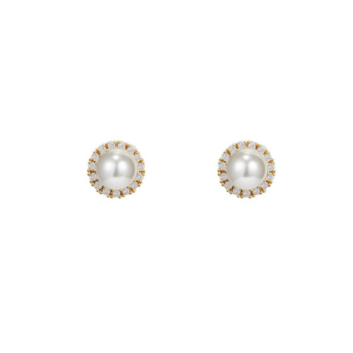 Micro Pave Zircon Circles Big Pearl Stud Earrings for Women New Fashion Jewelry Personality Statement Earings Wholesale