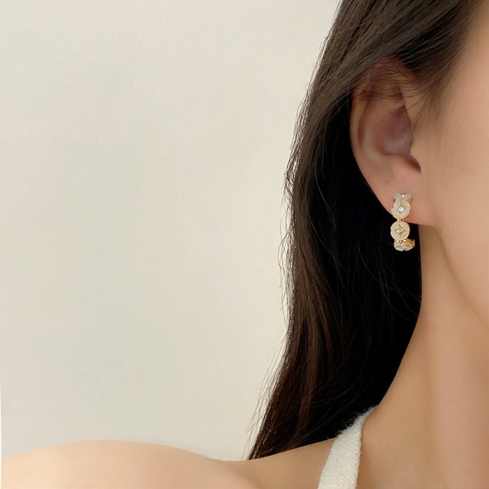 Boho Female Big Round Circle Hoop Earrings Fashion White Blue Opal Earrings For Women Bride Cute Rose Gold Jewelry