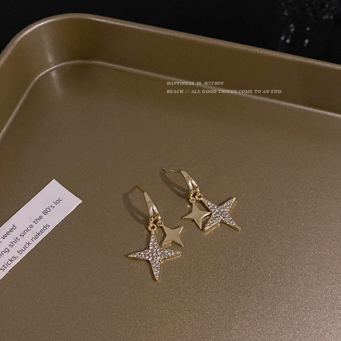 Trendy Double Star C Shape Earrings for Women Gold Color Simple Stylish Ear Accessories Wedding Earrings Jewelry Drop Ship