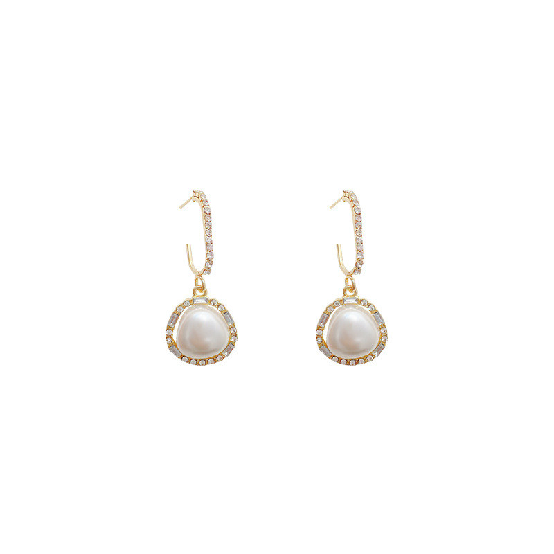 Women Fashion Zircon Circle Pearl Dangle Earrings Natural Freshwater Pearl Jewelry Hot
