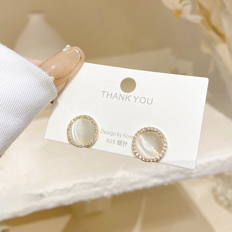 Top Quality Opal Rhinestone Round Earrings for Women Party Wedding Elegant Earrings Xmas Gift