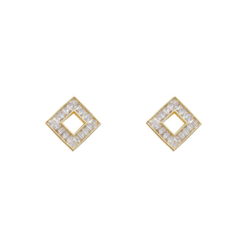 Hollow Zircon Square Stud Earring For Women Luxury Style Party Gift Fashion Jewelry