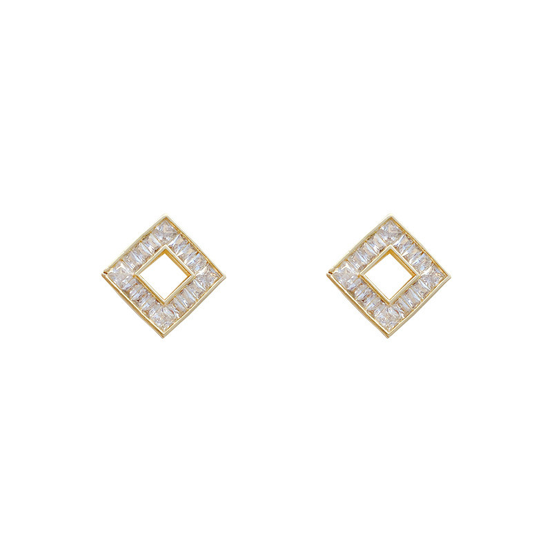 Hollow Zircon Square Stud Earring For Women Luxury Style Party Gift Fashion Jewelry