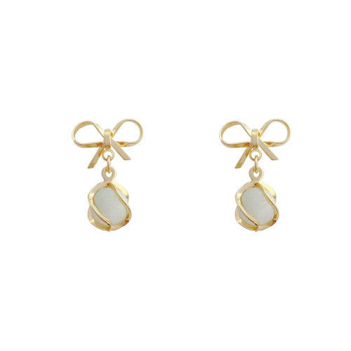 Opal Hollow Bow Earring Fashion Korean High Quality Twist Design Hollow Dangle Earrings for Women Girl Party Jewelry