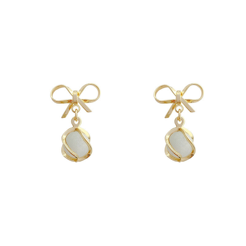 Opal Hollow Bow Earring Fashion Korean High Quality Twist Design Hollow Dangle Earrings for Women Girl Party Jewelry