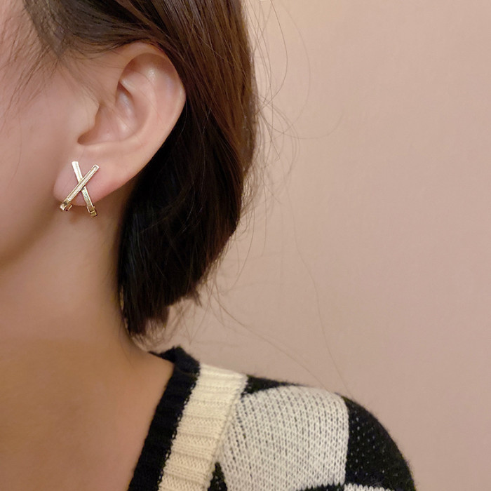 Sterling Silver Letter X Stud Earrings for Women Girls Kids Lady Fashion Jewelry