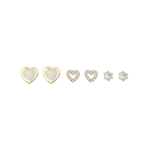 Shiny Zircon Opal Hearts Stud Earring for Women Rose Gold Color Ear Pin Fine Jewelry Valentine's Gift