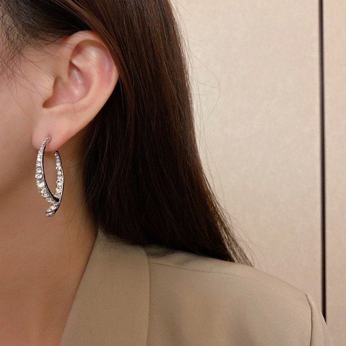 14K Gold Plated Double Arc Zircon Earrings Female Charming Line Sense Ear Stud Earrings Diamond for Women