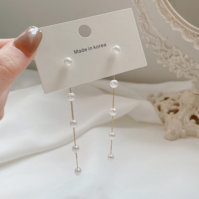 White Freshwater Pearl Long Tassel Earrings for Women Handmade Fashion Jewelry Gift
