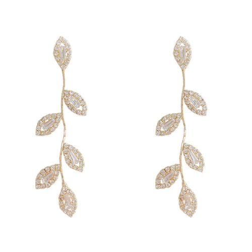 Luxury 14K Real Gold Plated Leaves Earring Delicate Micro Inlaid Cubic Zircon CZ Stud Earrings Wedding Jewelry Pendant