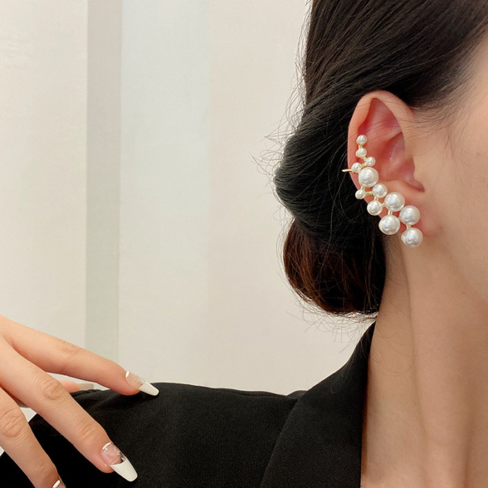 Luxury Pearl Tassel Asymmetric Ear Bone Clip All In One Earrings for Women Korean Fashion Earring Birthday Party Jewelry Gifts
