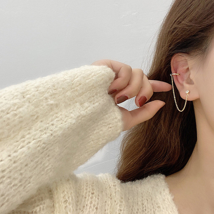 Sweet Girl Earrings One Piece Pearl Ear Chain Ear Bone Clip Temperament