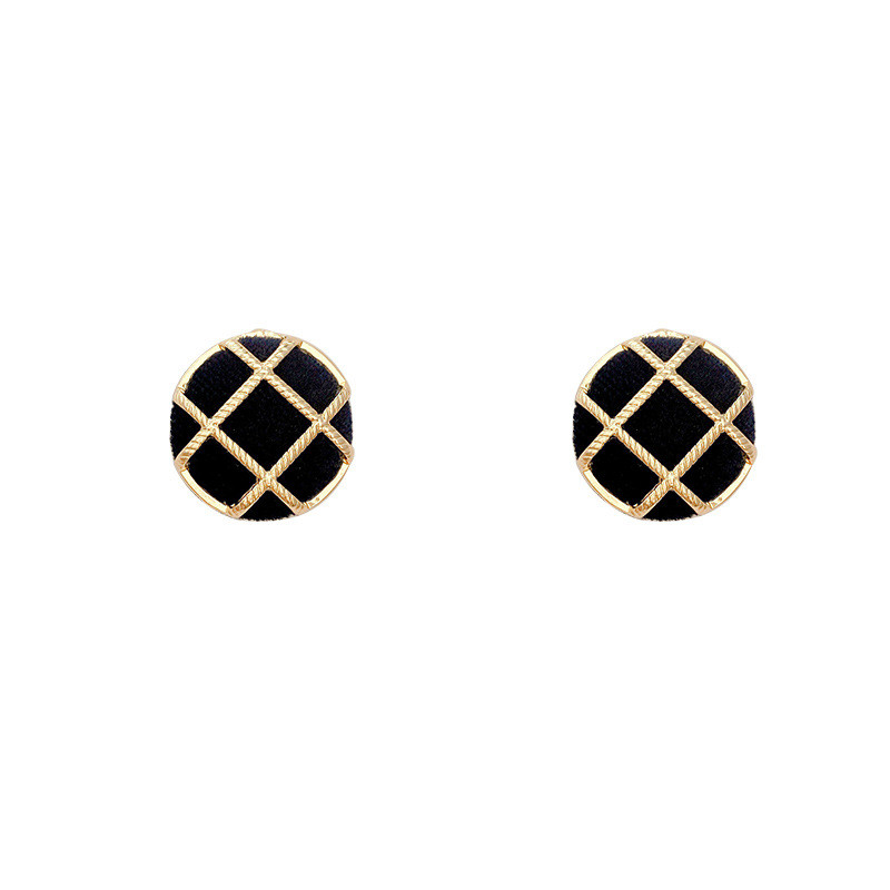 New Fashion Velvet Stud Earrings Houndstooth Round Button Plaid Earrings For Women Fashion Jewelry Gift
