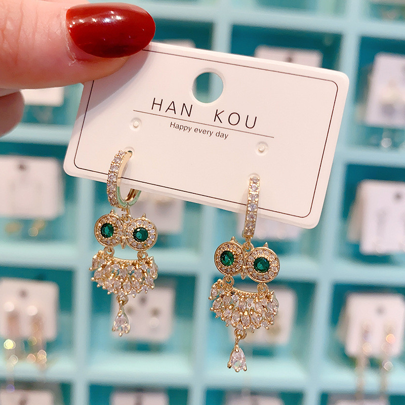 Zircon Owl Hoop Earrings for Fashion Women Party Cute Animal Fine Jewelry Statement Accessorie