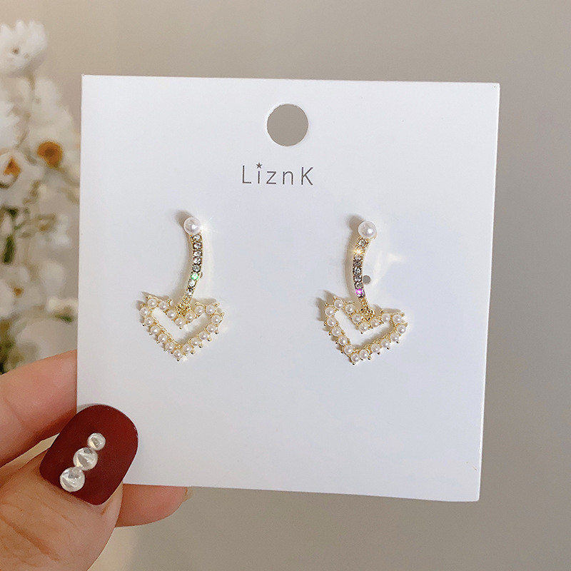 Simple Heart Pearl Rhinestones Clip Earrings for Women Fashion Statement Pearl Earrings Party  Jewelry Trendy  Accessorie