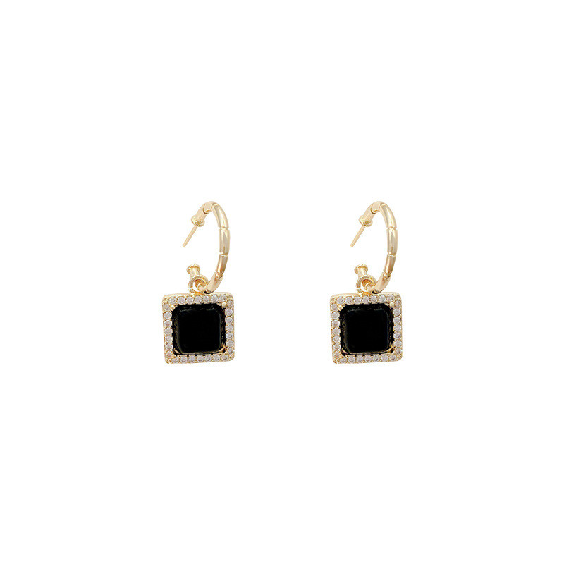 Black Square Geometric Earrings For Women Crystal Luxury Wedding Rhinestone Earring Gold Color