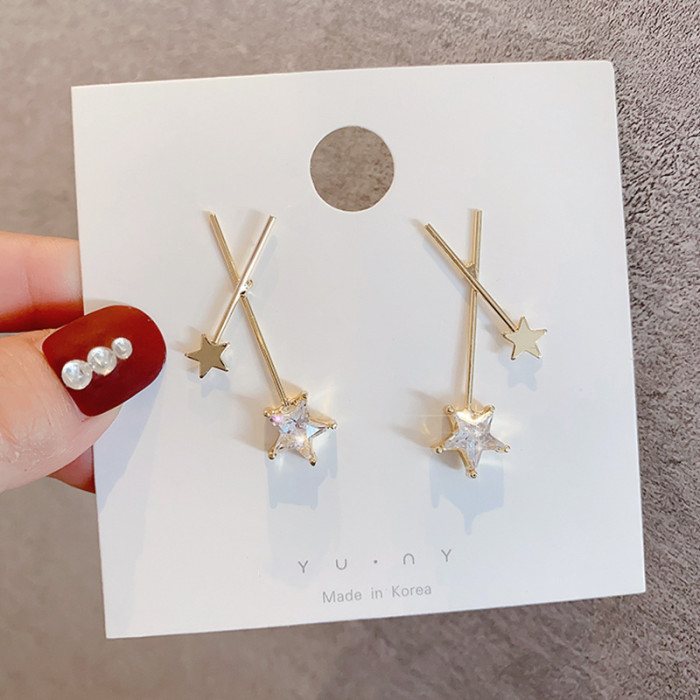 Luxury Design Metal Zircon Cross  Star Gold Earrings for Woman Elegant Accessories for Korean Fashion Jewelry Party Girls
