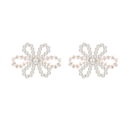 Big Flower Simulated Pearl Crystal Stud Earrings Women Korean Wedding Party Earrings New Summer Accessories