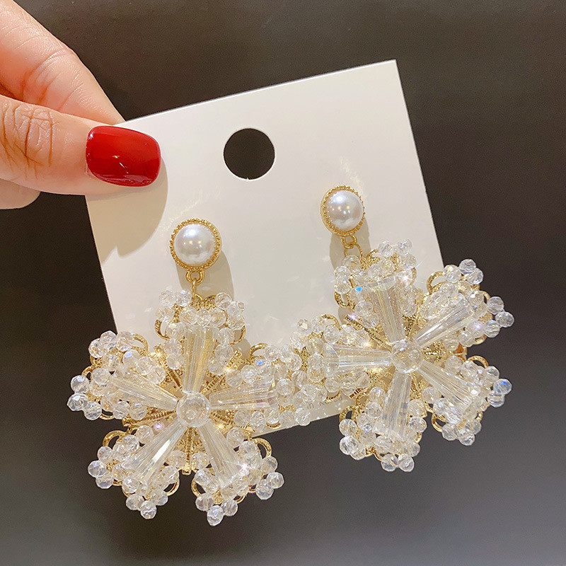 New Vintage Elegant Crystal Flower Dangle Earrings For Women Girls Luxury Rhinestone Jewelry