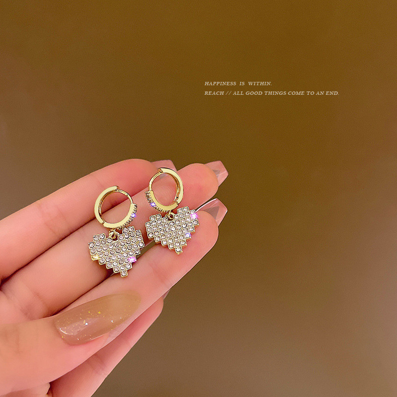 Luxury Charming Rose Gold Color Hoop Earrings Heart Shape CZ Crystal Dangle Earrings Jewelry for Women Girls