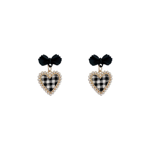 New Vintage Black White Acrylic Bow Pearl Stud Earrings Geometric Heart Shape Elegant Jewelry Gifts