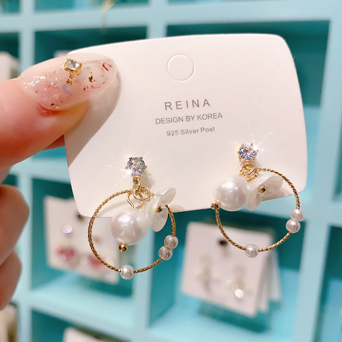 Sweet Jewelry Flower Earrings Delicate Design Simulated Pearl Rond Circles Drop Earrings For Celebration Gifts