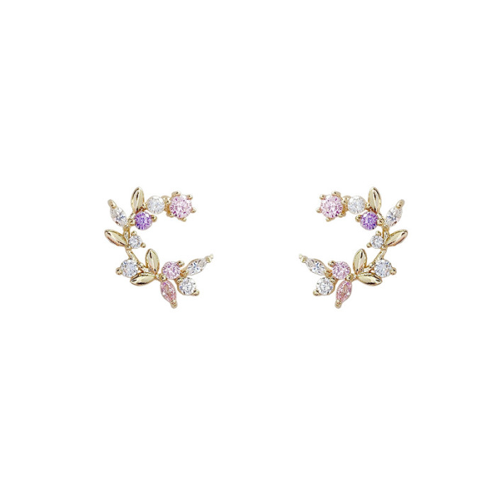 Trendy Gold Metal Round Circle Earrings Cute Pink Flower Earrings for Women Girls Jewelry Female Rhinestone Gifts