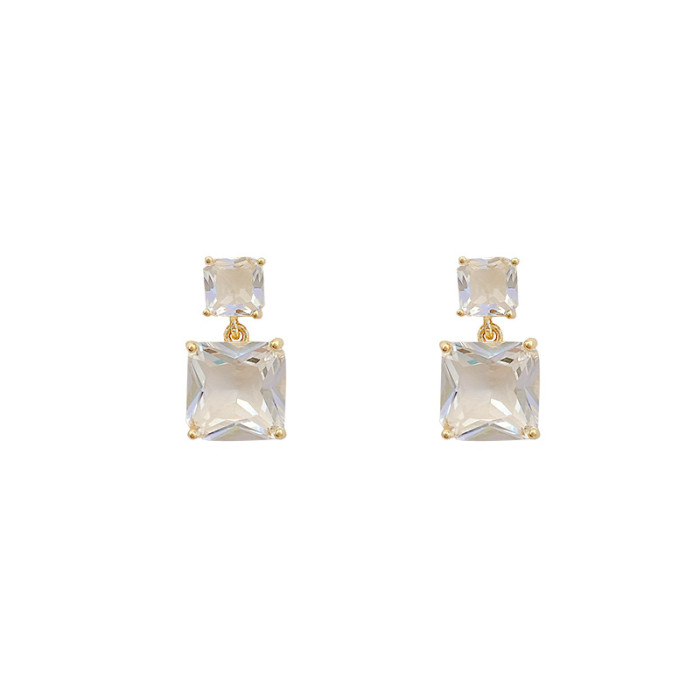 Korean New Design Fashion Jewelry Double Square Earrings Luxury Transparent Glass Crystal Party Earrings for Women Gift