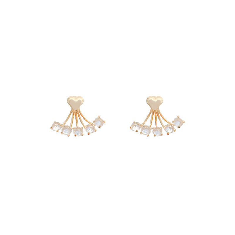 Metal Trendy Women Dangle Earrings Arc Shaped Moon Back Hanging Earrings Fan Shaped Gold Heart Jewelry