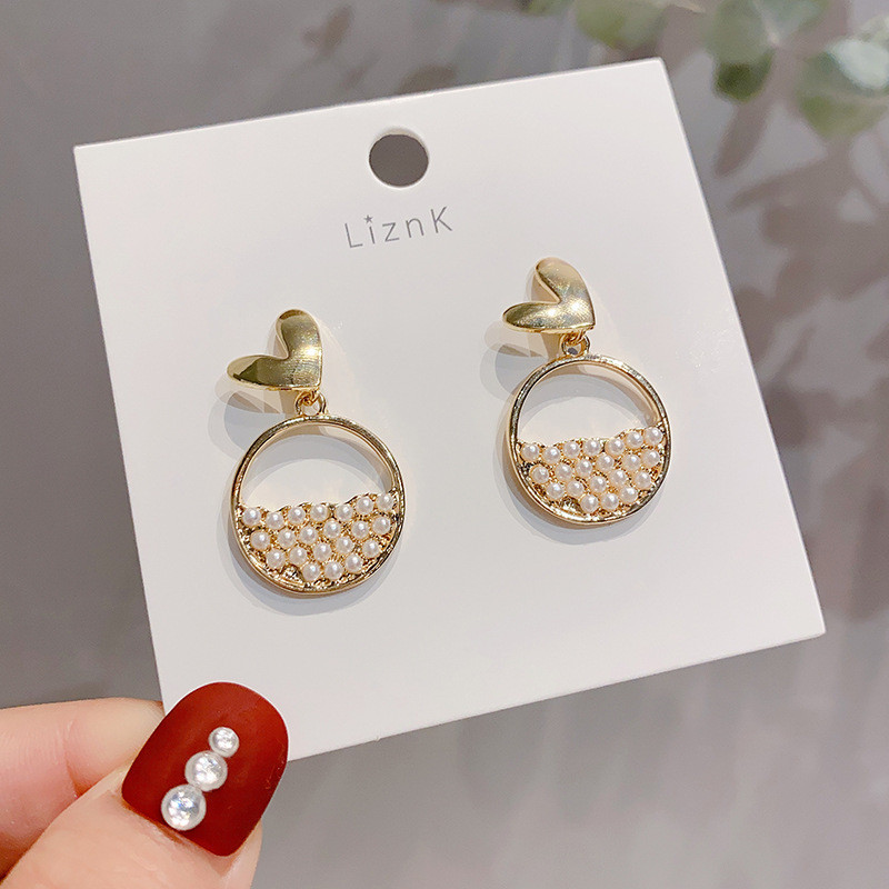 2020 Korean New Simple Geometry Earrings Fashion Temperament Sweet Pearl Heart Earrings Female Jewelry
