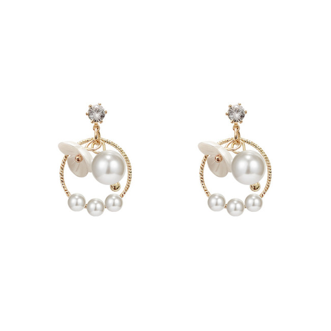 Sweet Jewelry Flower Earrings Delicate Design Simulated Pearl Rond Circles Drop Earrings For Celebration Gifts