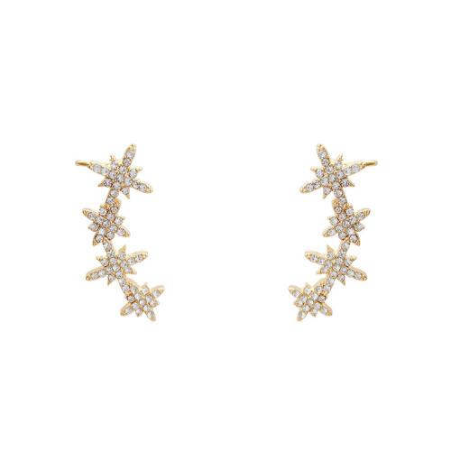 Silver Color Copper Four Claws Seven Stars Zircon Clip Earrings for Women Ear Cuff