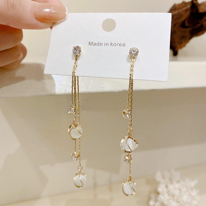 Korean Earring Fashion Gold Ins Style Simple Long Tassel Opal Pendant Earrings for Women Jewelry Wedding Party Gifts