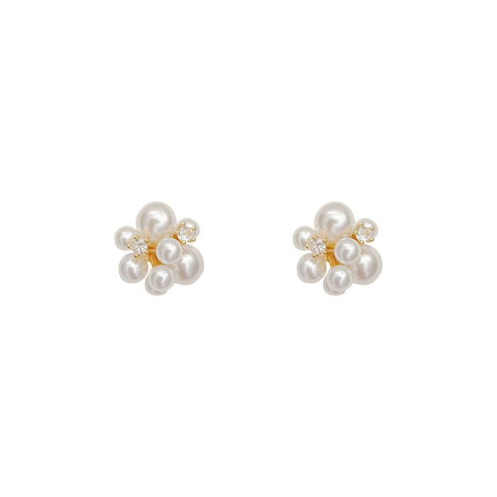 New Statement Earings Fashion Jewelry Fireworks Simulated Pearl Flower Stud Earrings For Women Bride Wedding Wholesale