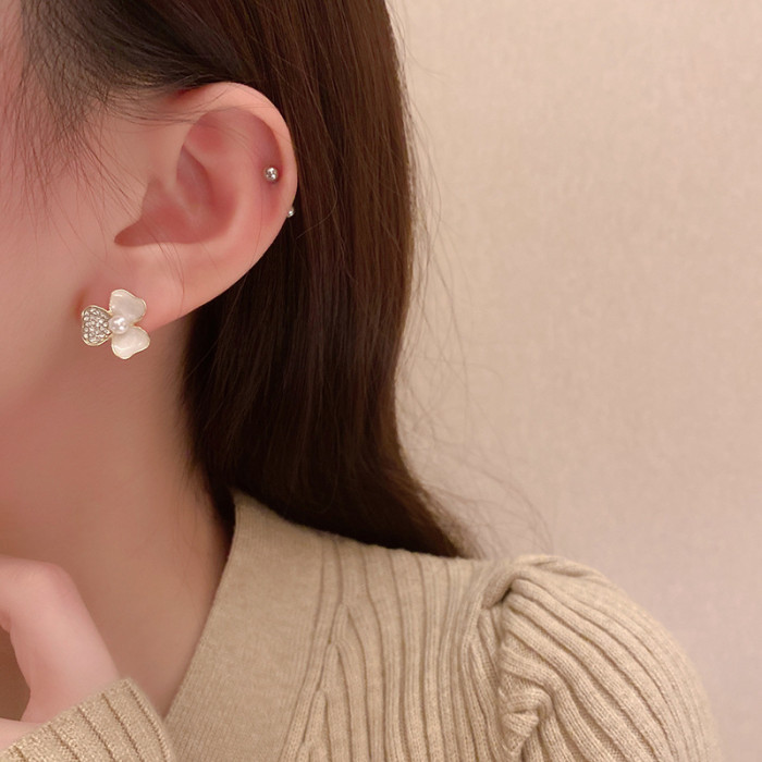 Korean Style Cute Flower Earrings for Women Enamel Zircon Inlaid Earrings Woman Wholesale Jewelry Colorful