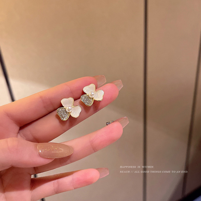 Korean Style Cute Flower Earrings for Women Enamel Zircon Inlaid Earrings Woman Wholesale Jewelry Colorful